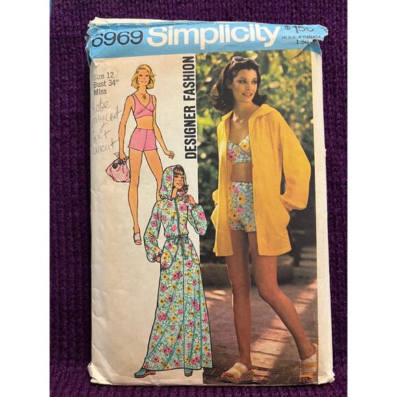 Simplicity 6969 swimsuit bikini hip hugger coverup pattern sz 12 - Picture 1 of 4